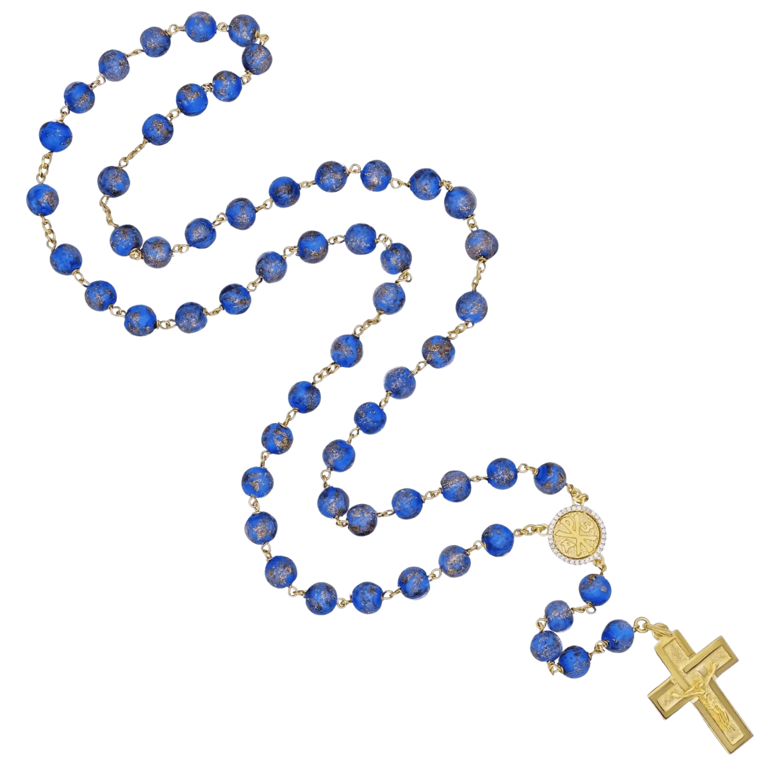 BLUE GLASS BEADS ROSARY - VERMEIL SILVER