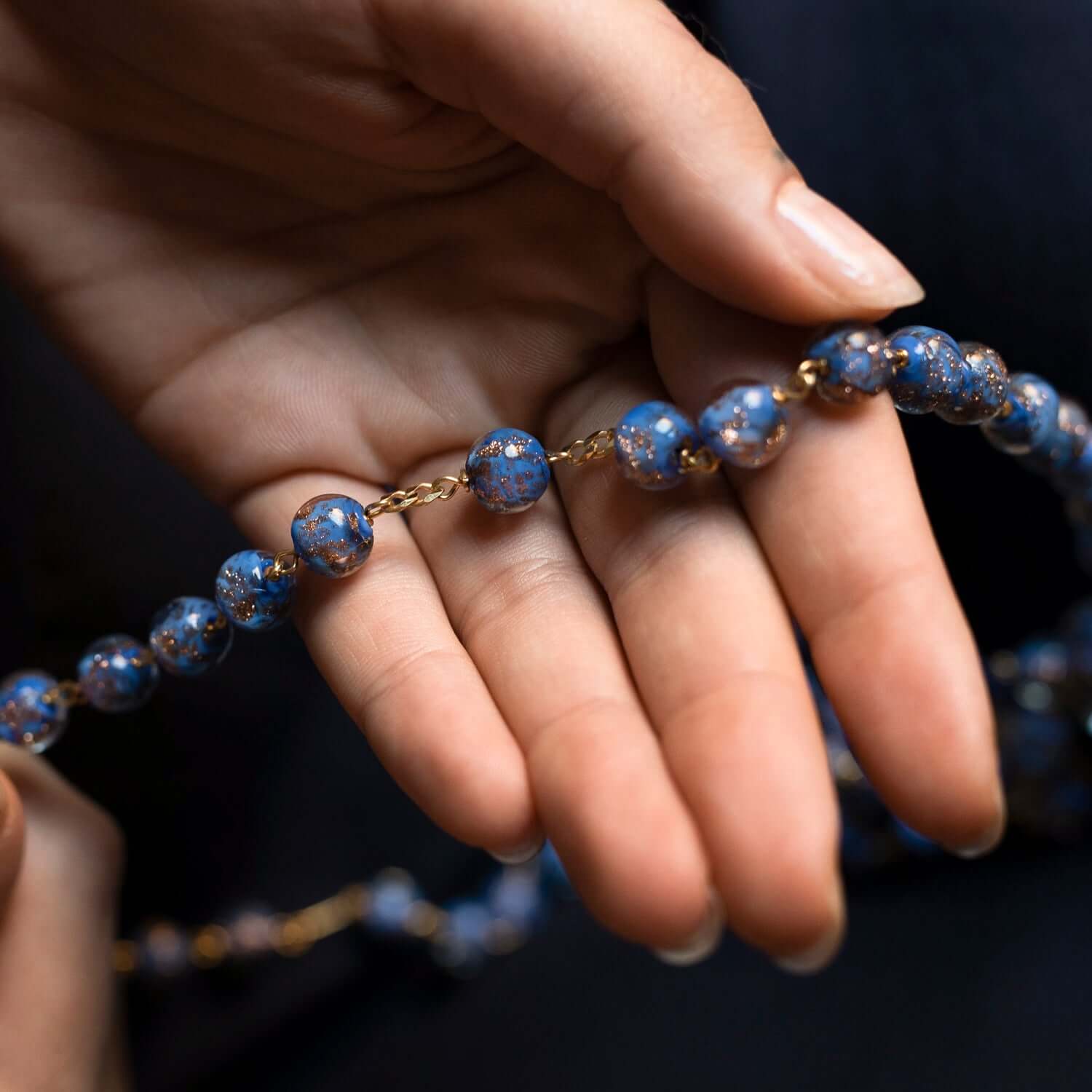 BLUE GLASS BEADS ROSARY - VERMEIL SILVER - Image 2