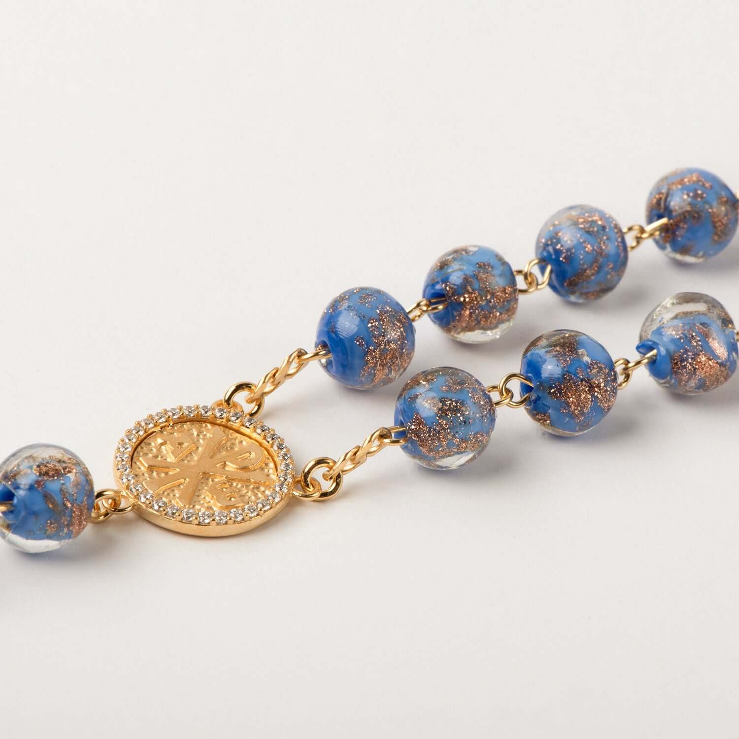 BLUE GLASS BEADS ROSARY - VERMEIL SILVER - Image 4