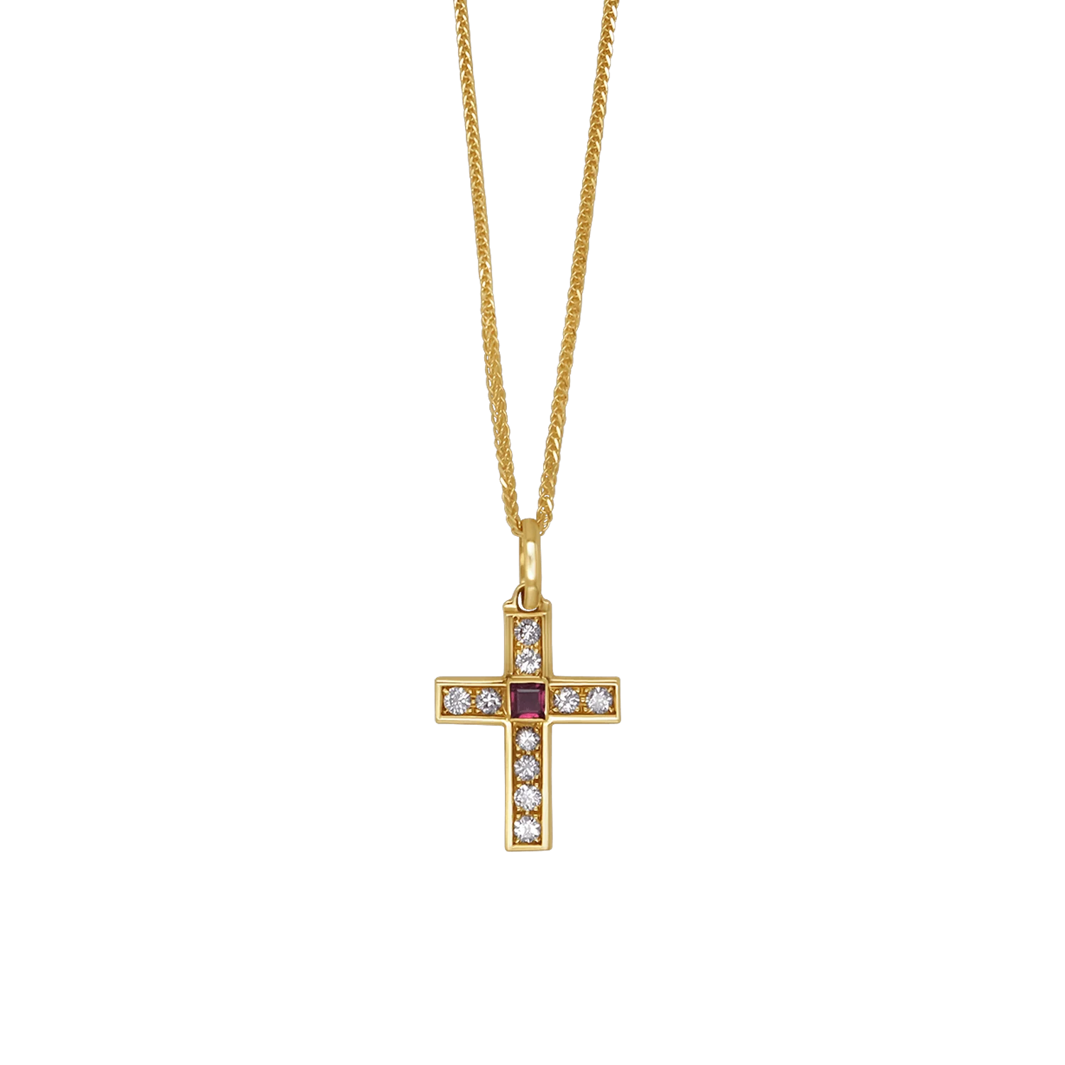CROSS NECKLACE - DIAMONDS AND RUBY - GOLD