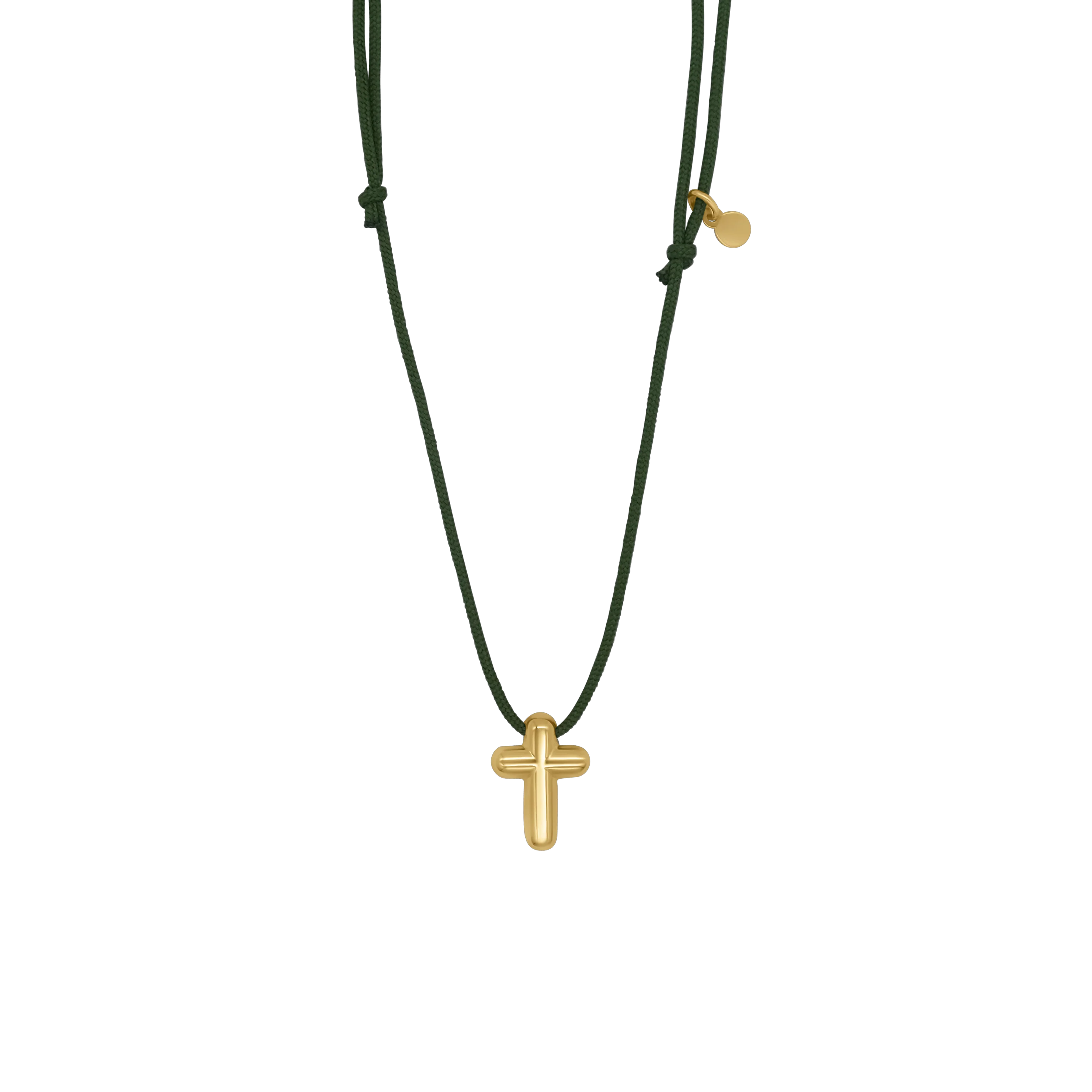 CROSS NECKLACE - GREEN ROPE AND GOLDEN SILVER