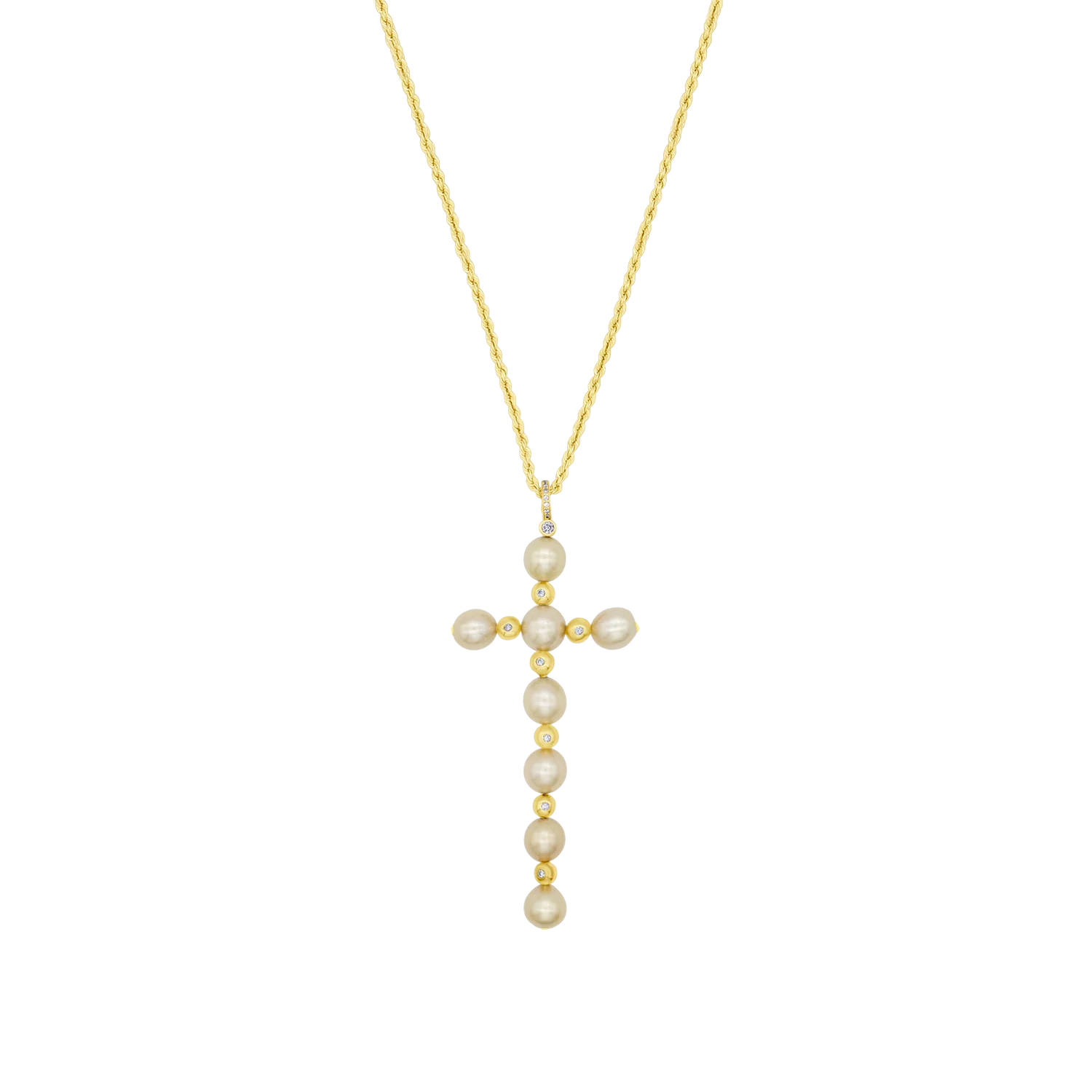 CROSS NECKLACE - PEARLS AND GOLD
