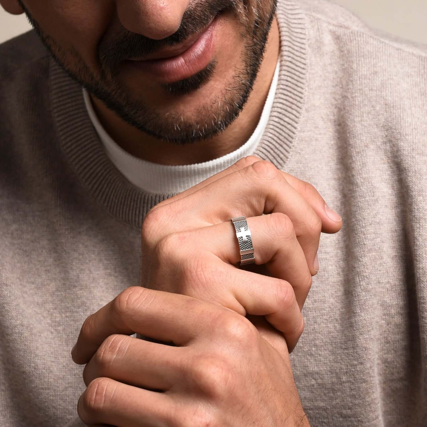 CROSS - ROSARY RING - SILVER - Image 2