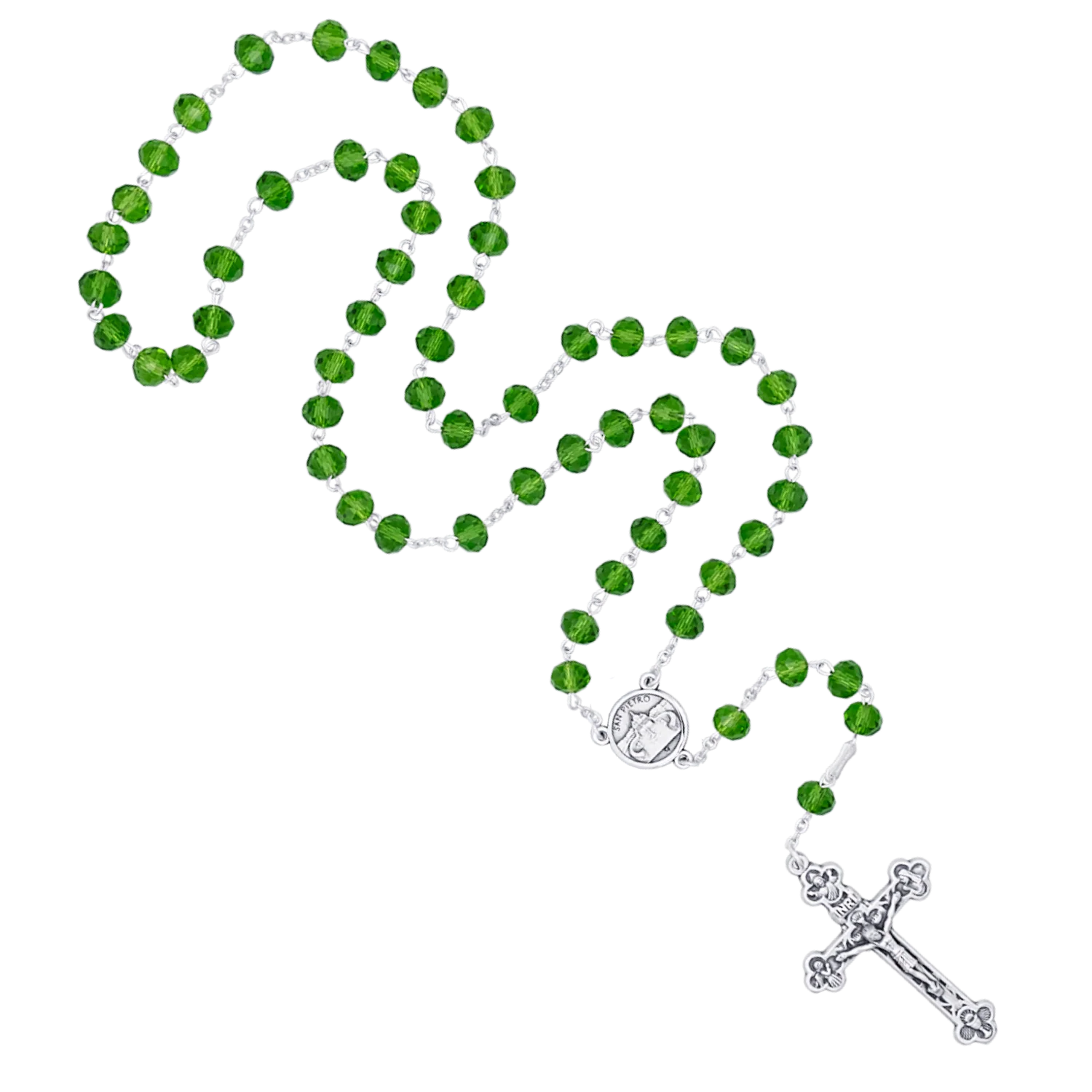 GREEN CRYSTAL ROSARY - METAL