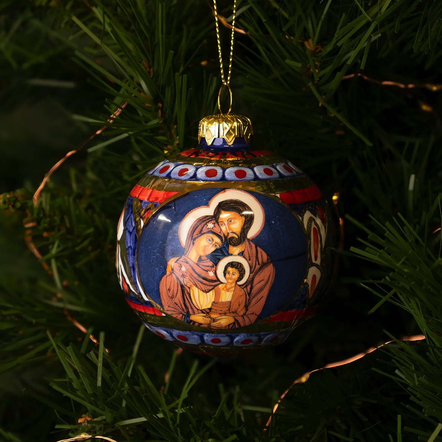 HOLY FAMILY - BLUE CHRISTMAS BAUBLE - CERAMIC - Image 2