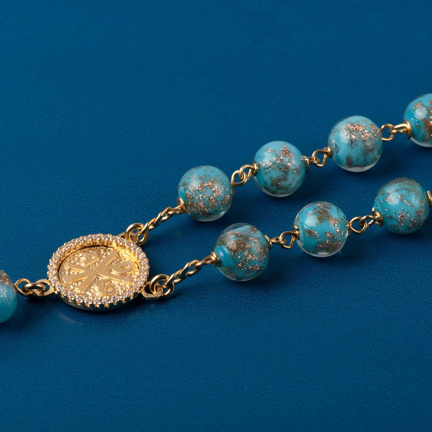 LIGHT BLUE GLASS BEADS ROSARY - VERMEIL SILVER - Image 4
