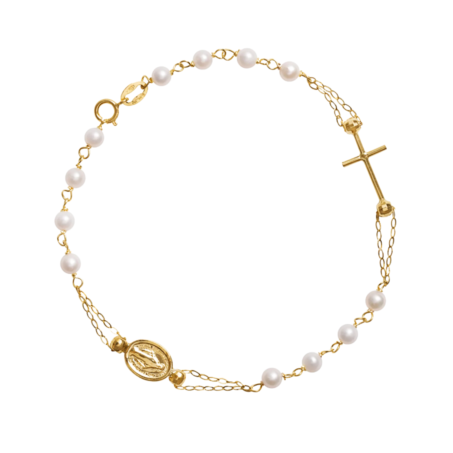 MIRACULOUS AND CROSS - PEARLS ROSARY BRACELET - GOLD