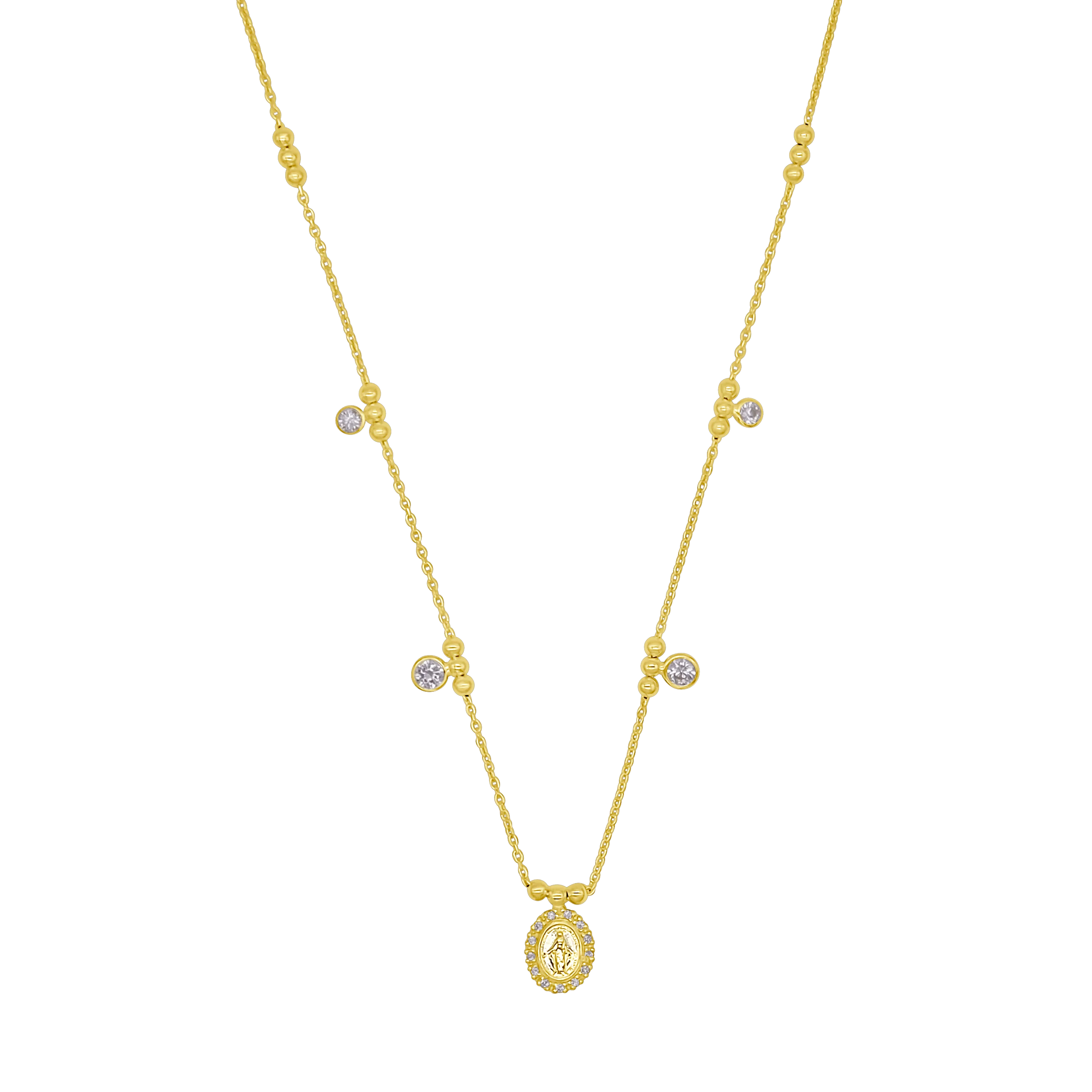 MIRACULOUS MEDAL NECKLACE - GOLDEN SILVER AND ZIRCONIA