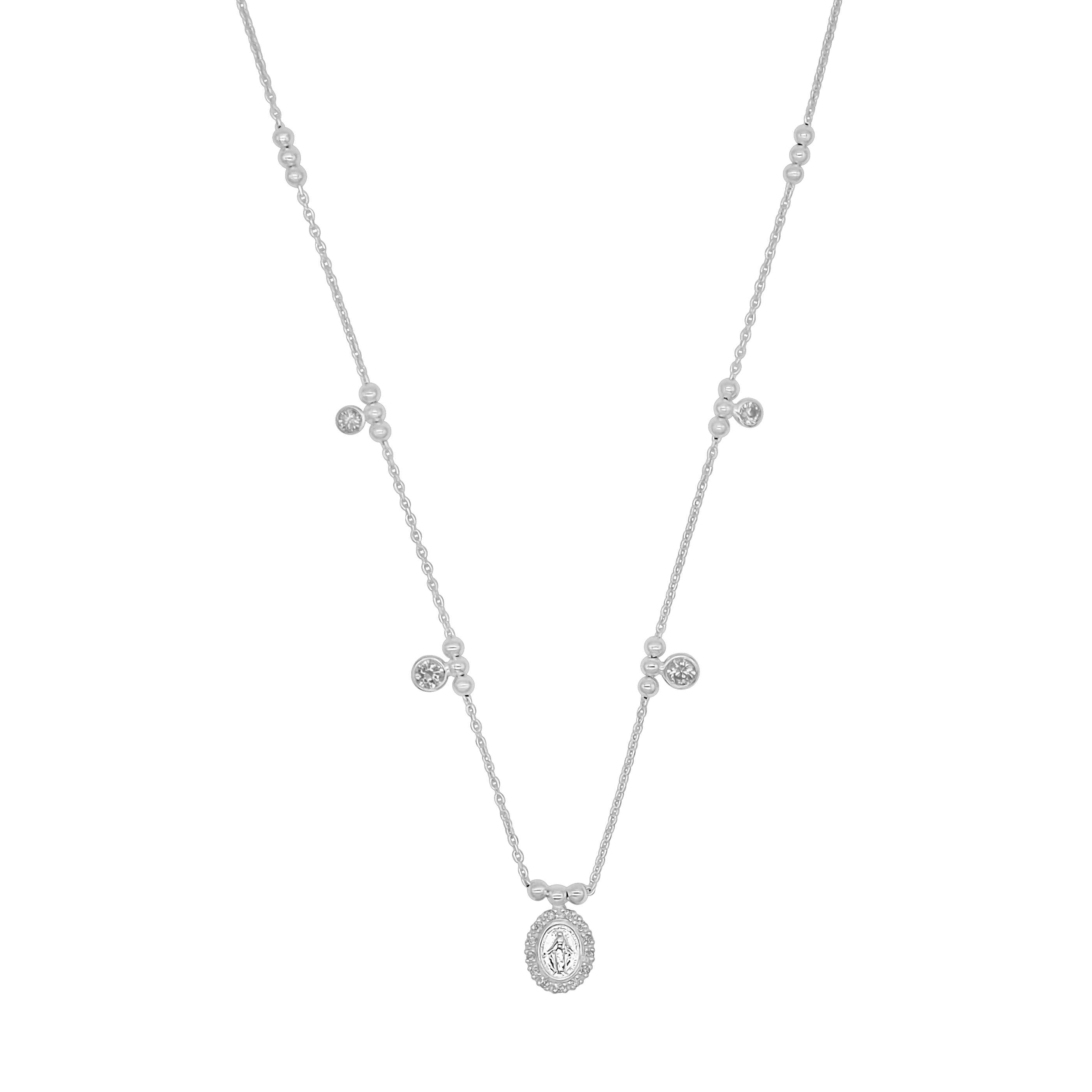 MIRACULOUS MEDAL NECKLACE - SILVER AND ZIRCONIA