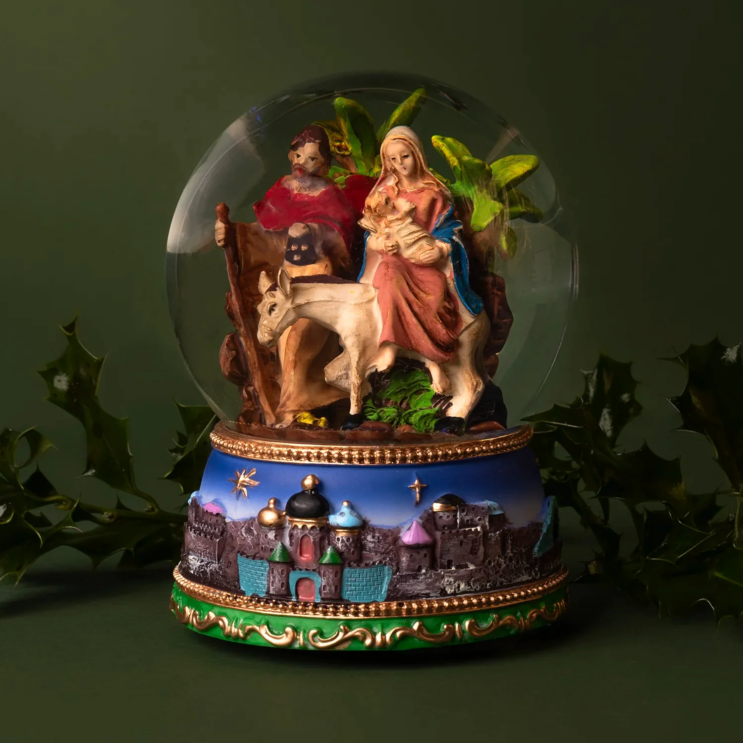 NATIVITY SET WITH DONKEY - MUSICAL SNOW GLOBE - CHRISTMAS - Image 2