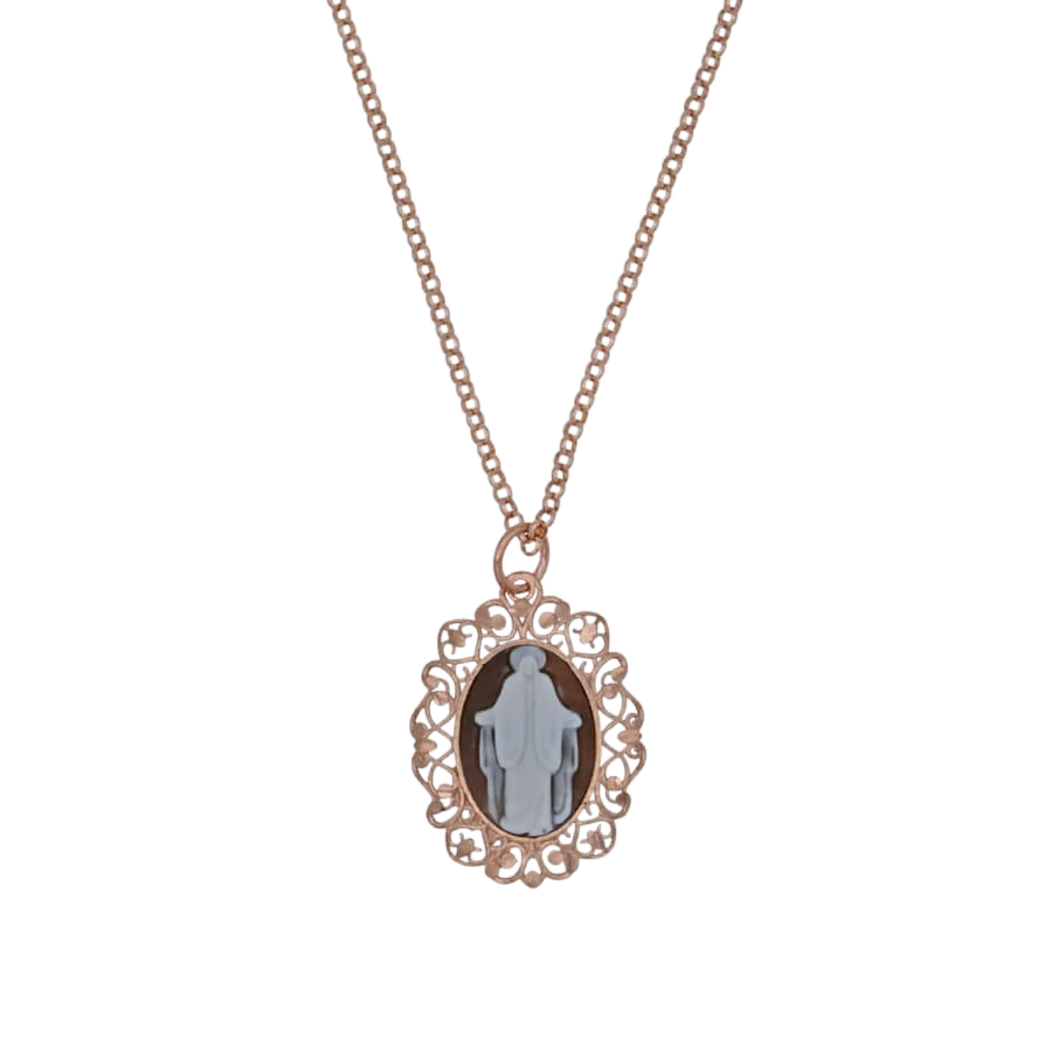 OUR LADY OF GRACE - CAMEO NECKLACE - PINK SILVER