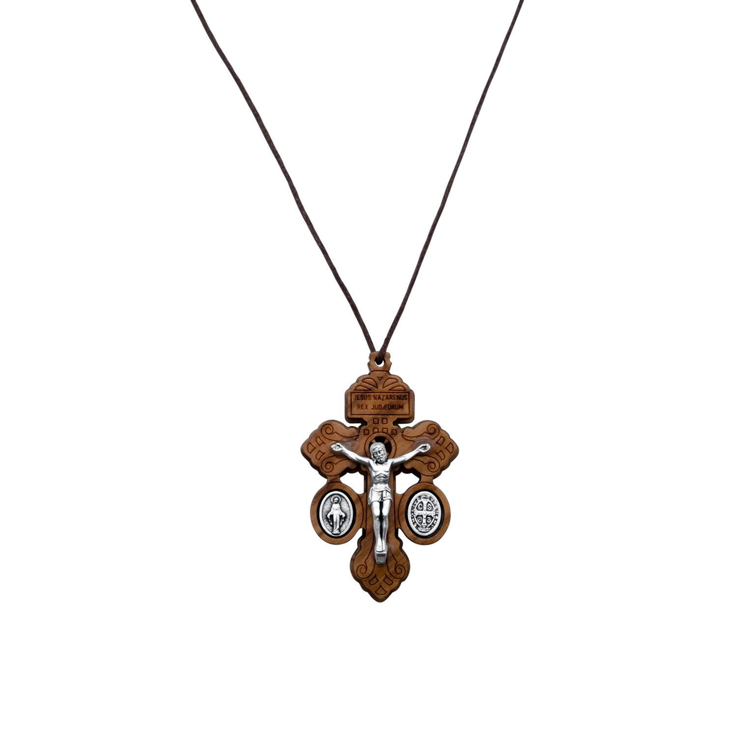 PARDON CRUCIFIX NECKLACE - WOOD AND CORD