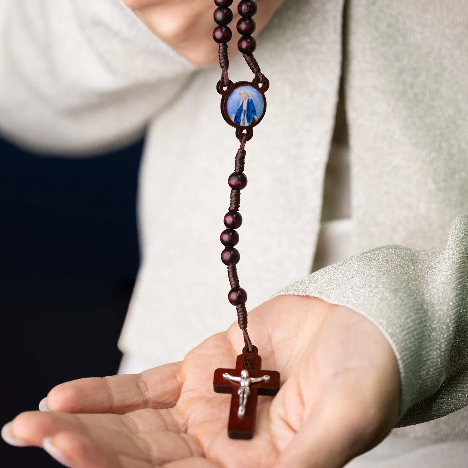DARK WOOD BEADS ROSARY - ROPE - Image 2