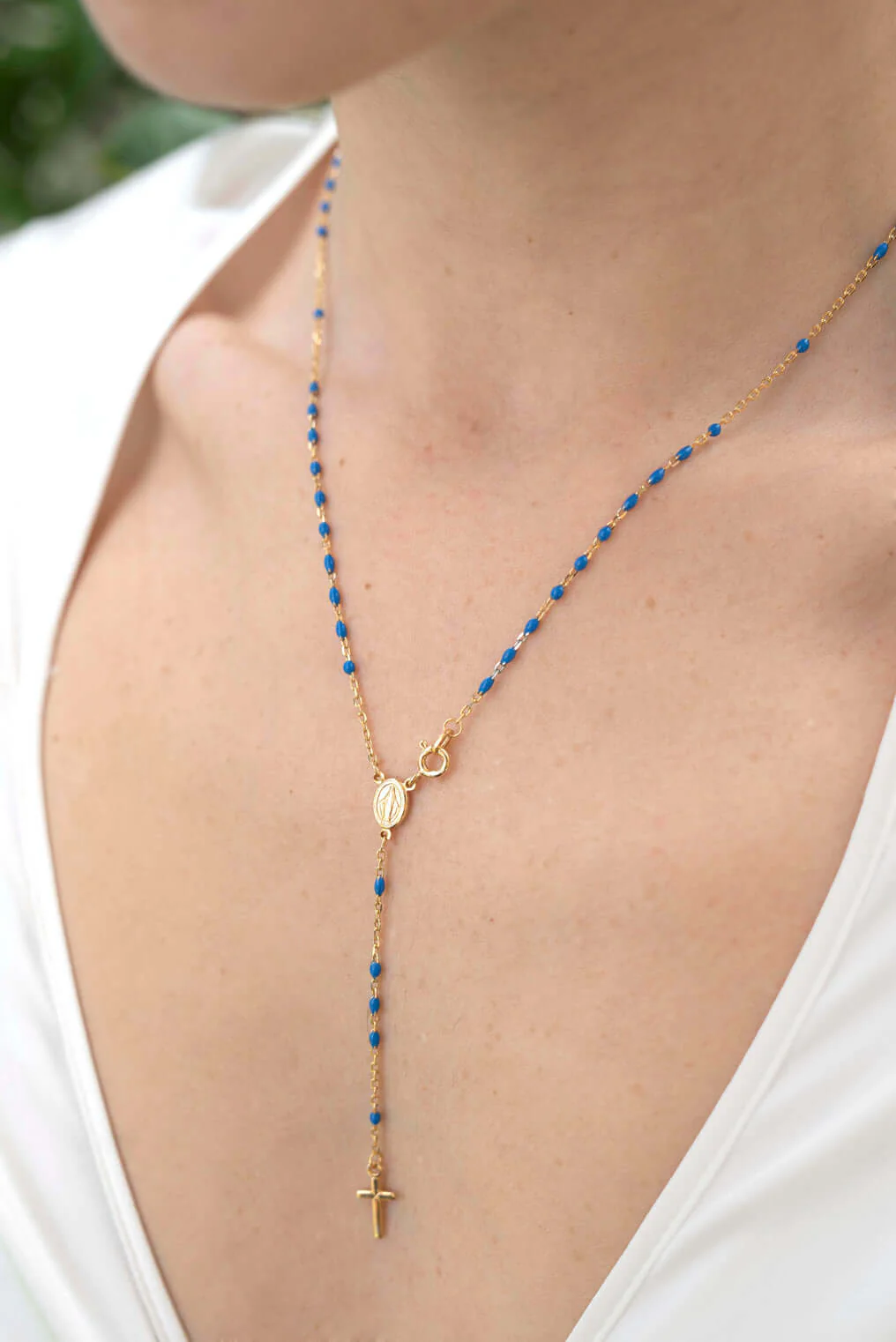 ROSARY NECKLACE - VERMEIL SILVER - BLUE ENAMEL - Image 2