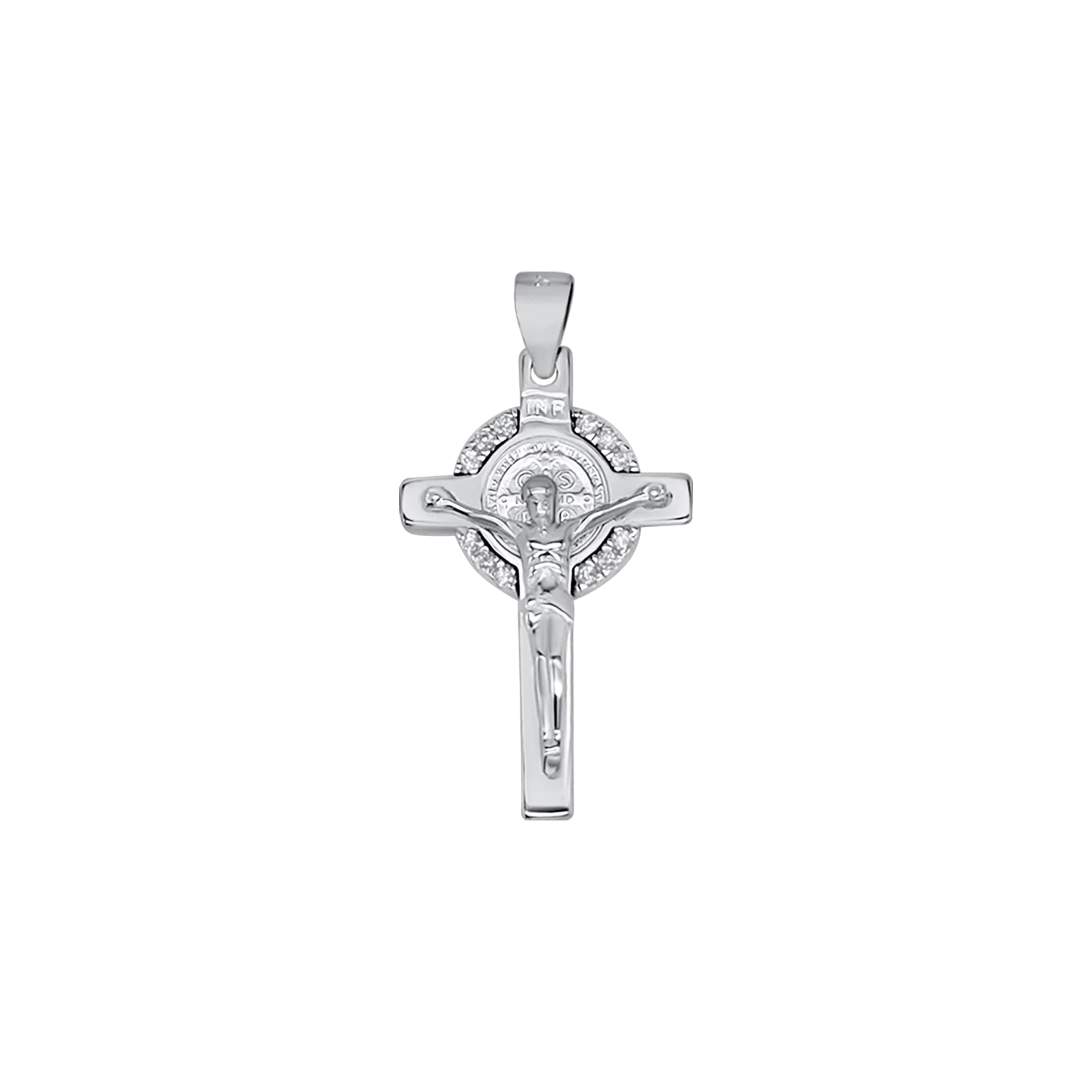 ST BENEDICT CRUCIFIX - SILVER AND ZIRCONIA