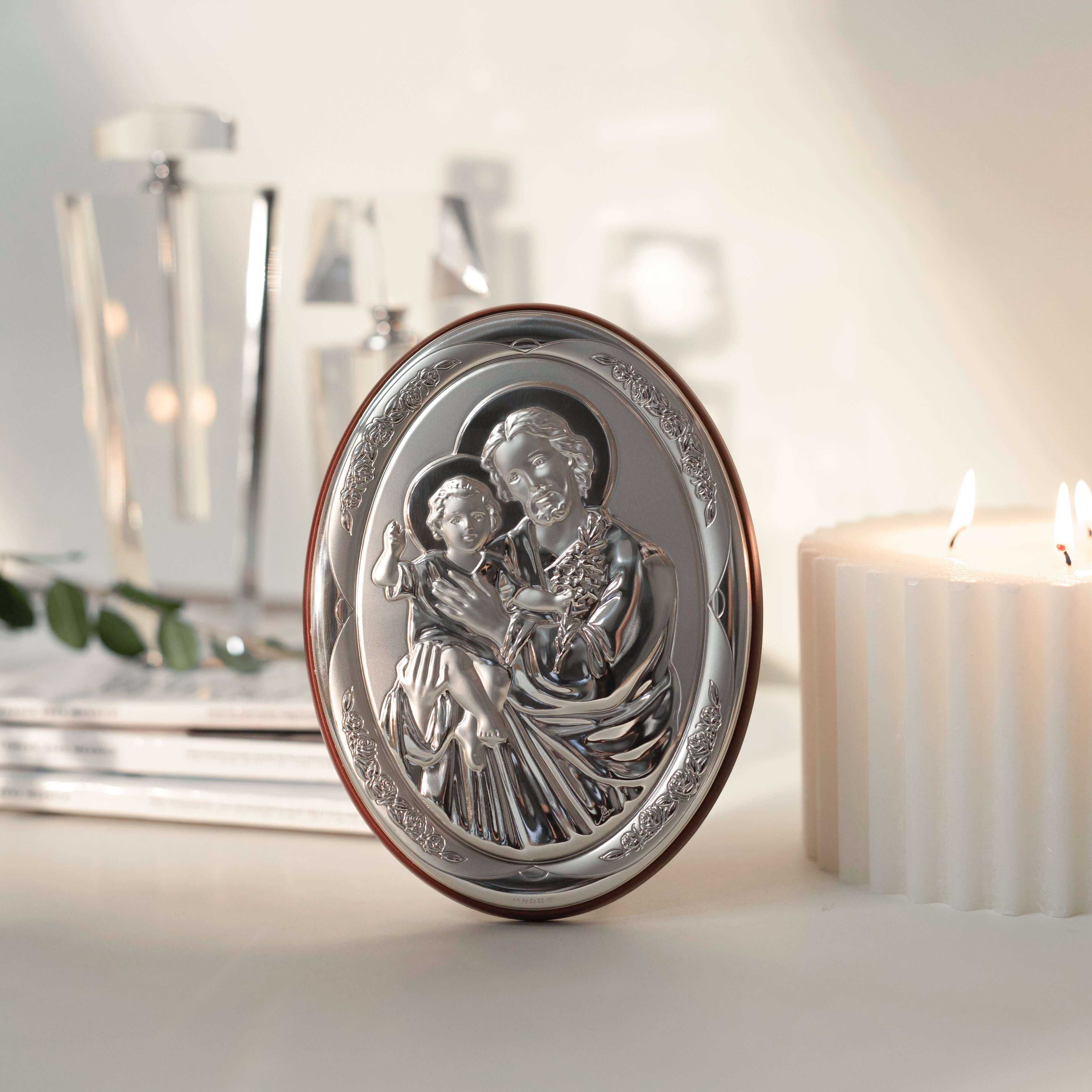 ST. JOSEPH AND INFANT JESUS - RELIGIOUS PICTURE - SILVER - Image 2